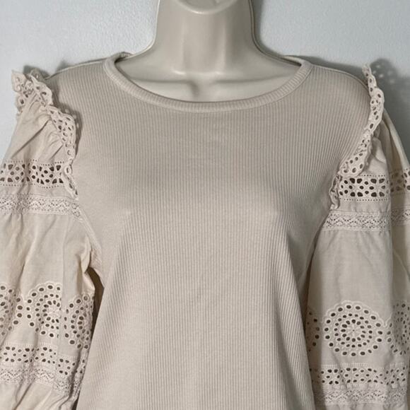 J. Crew Ruffle Trim Eyelet Top in Vintage Rib Pale Bone Size S - Picture 5 of 5